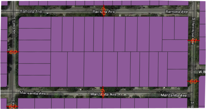 A digitized map displaying a Rights of Way layer with modern GIS software.